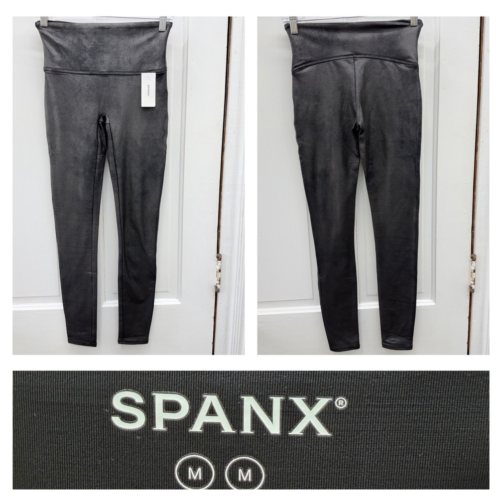 NWT Spanx Faux‎ Leather Fleece Lined Black Leggings Womens Medium 20559R